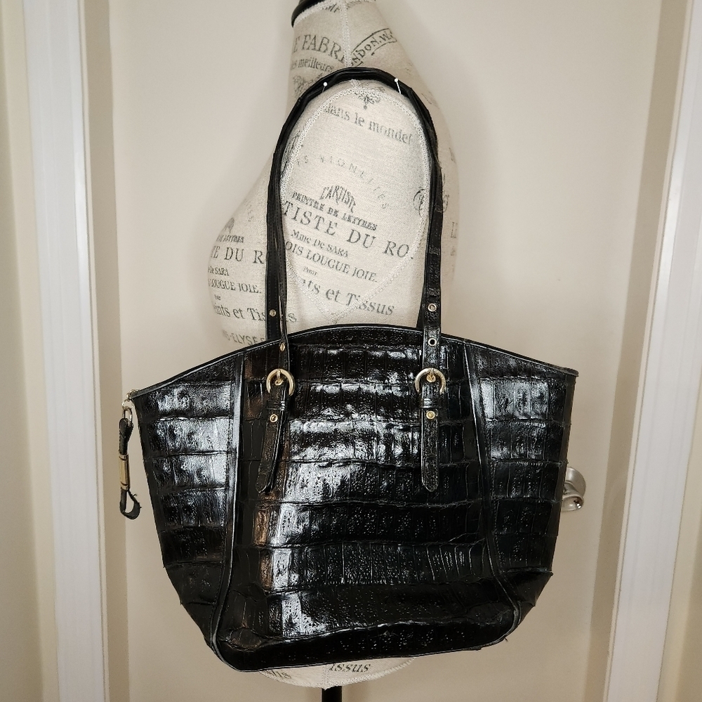 Black Croc Leather 70s Tote Purse